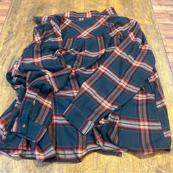 Maurices Women’s Flannel Shirt 3X Green Pink Orange Plaid Fall Button Down Soft - Picture 2 of 8